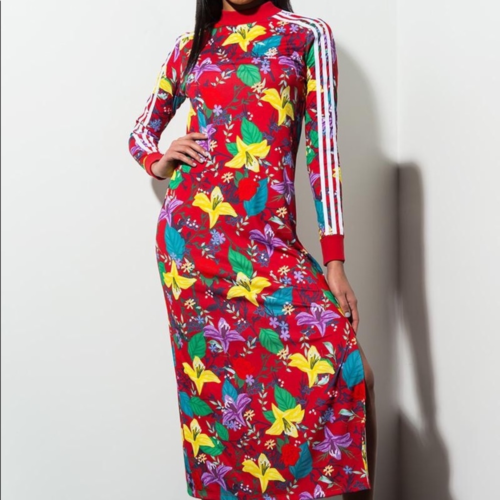 Adidas Red bodycon floral dress